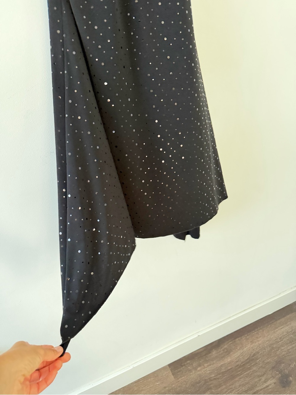 Y2K Handkerchief hem Midi Spaghetti Strap Stretchy Fitted Dress Shiny Polka Dot - Picture 5 of 6